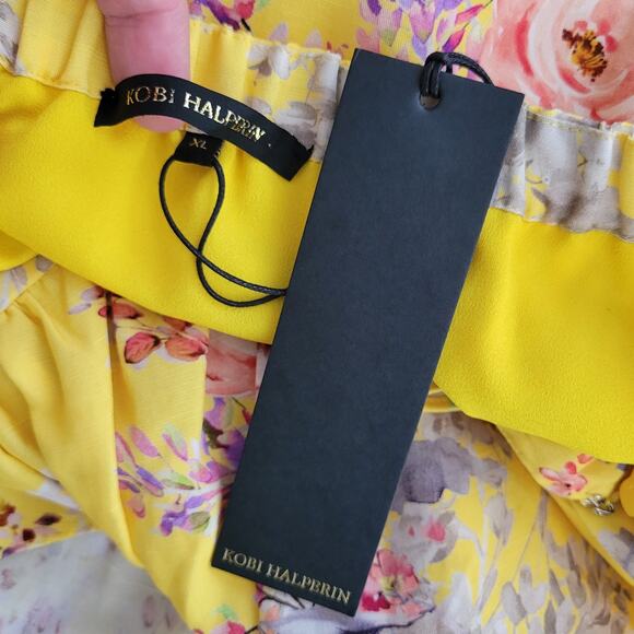 Kobi Halperin Yellow Floral Alix Ruffled Tie Waist Midi Wrap Skirt NEW Womens XL - Picture 9 of 11